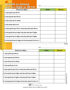 Activité de mesure avec une règle de 30 cm