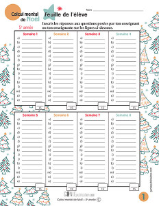 Calcul mental de Noël – 5ᵉ année