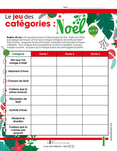 Le jeu des catégories – Noël