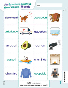 Jeu de mémoire des mots de vocabulaire – 5e année