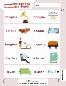 Jeu de mémoire des mots de vocabulaire – 6e année