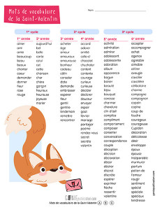 Mots de vocabulaire de la Saint-Valentin