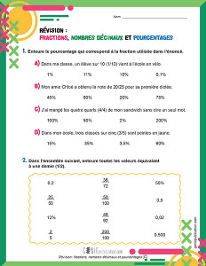 Révision : fractions, nombres décimaux et pourcentages