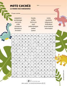 Mots cachés – Le monde des dinosaures