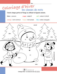 Coloriage d’hiver – Les classes de mots