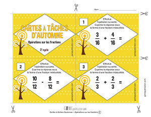 Cartes à tâches d'automne – Opérations sur les fractions