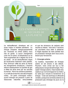 Les énergies vertes au secours de notre planète