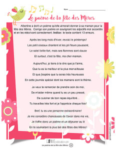 Le poème de la fête des Mères