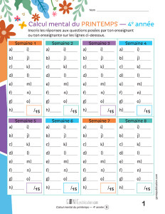 Calcul mental du printemps – 4e année