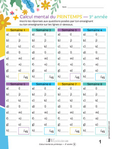 Calcul mental du printemps – 3e année