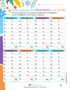 Calcul mental du printemps – 5e année