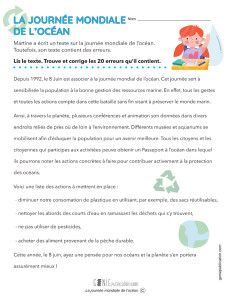 La journée mondiale de l’océan – texte à corriger