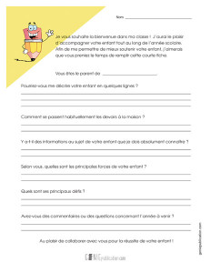 Fiche de la rentrée pour les parents