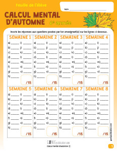 Calcul mental d'automne – 6e année