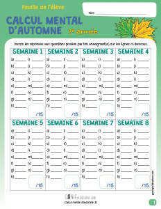 Calcul mental d'automne – 3e année