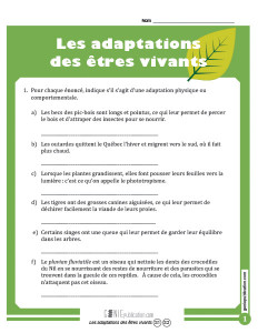 Les adaptations des êtres vivants
