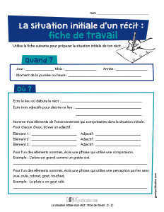 La situation initiale d'un récit : fiche de travail