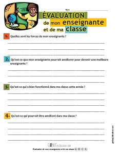 Évaluation de mon enseignante et de ma classe