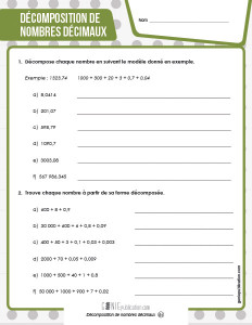 Décomposition de nombres décimaux