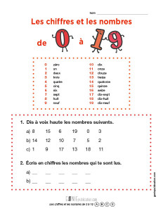 Les chiffres et les nombres de 0 à 19