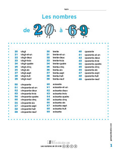 Les nombres de 20 à 69