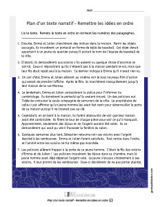 Plan d'un texte narratif – Remettre les idées en ordre